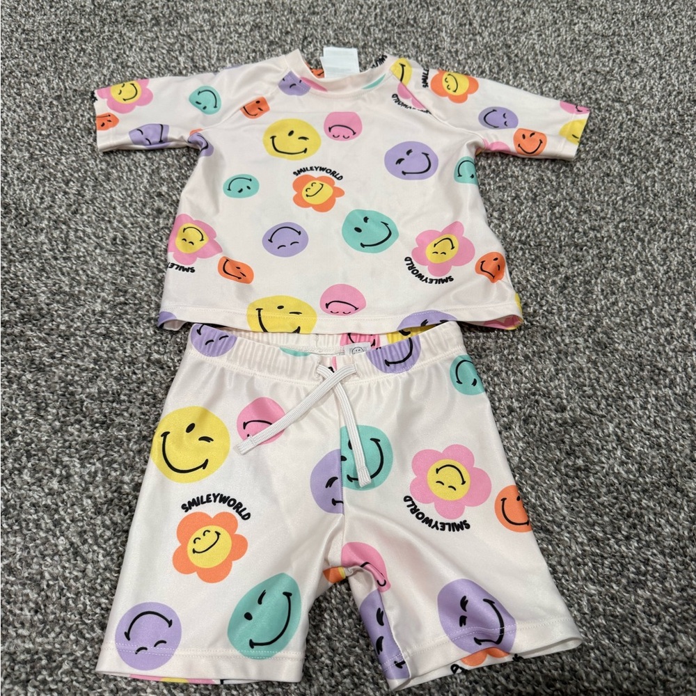 H&M Kids Swim Set - White with Multicolor Smiley Faces